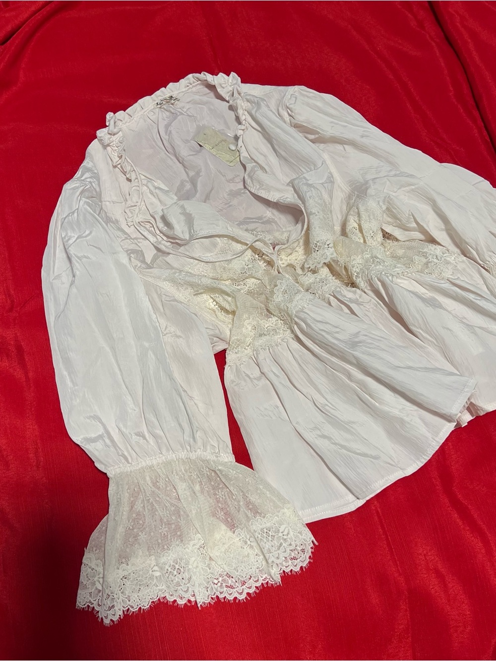 Free People White Ruffle-Trim Peasant Top- Large - Picture 2 of 5